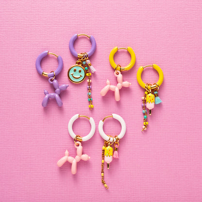 Balloon Dog &amp; Smiley - Oorbellen/Paars
